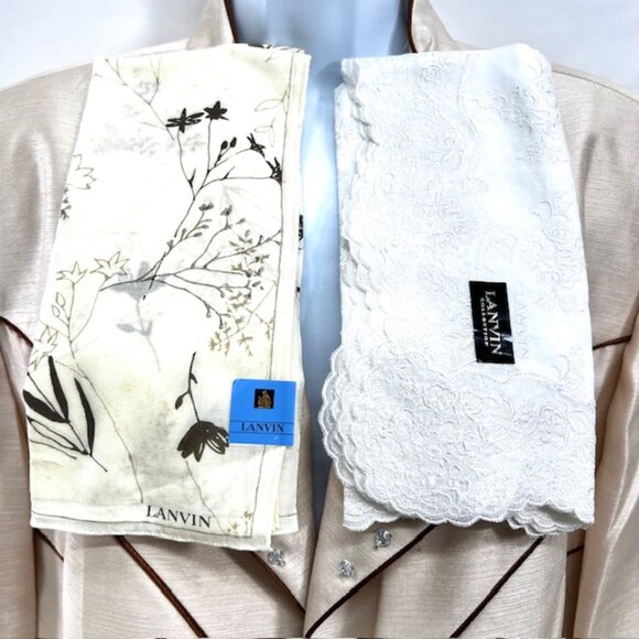 Wedding Set of 2 Lanvin Collection Handkerchief cotton 19" embroidered  (53) - Picture 1 of 10